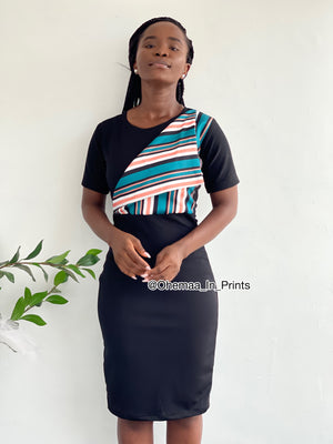 Black Anna dress ( teal stripes)