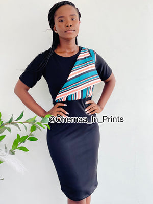 Black Anna dress ( teal stripes)