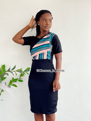 Black Anna dress ( teal stripes)