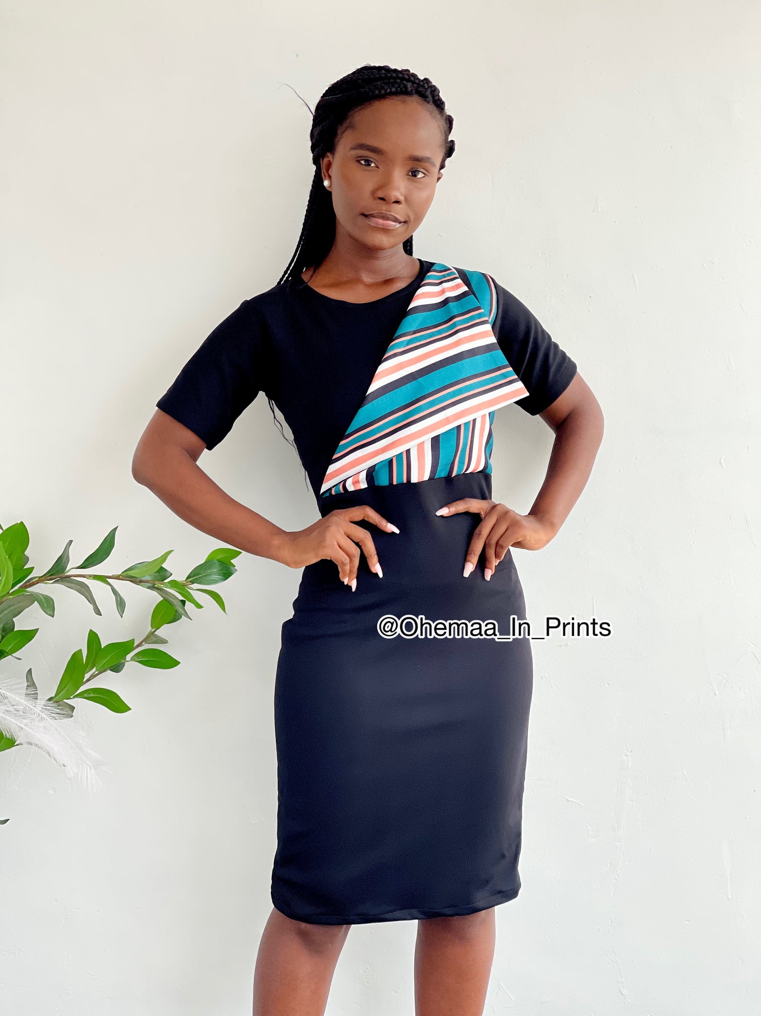 Black Anna dress ( teal stripes)